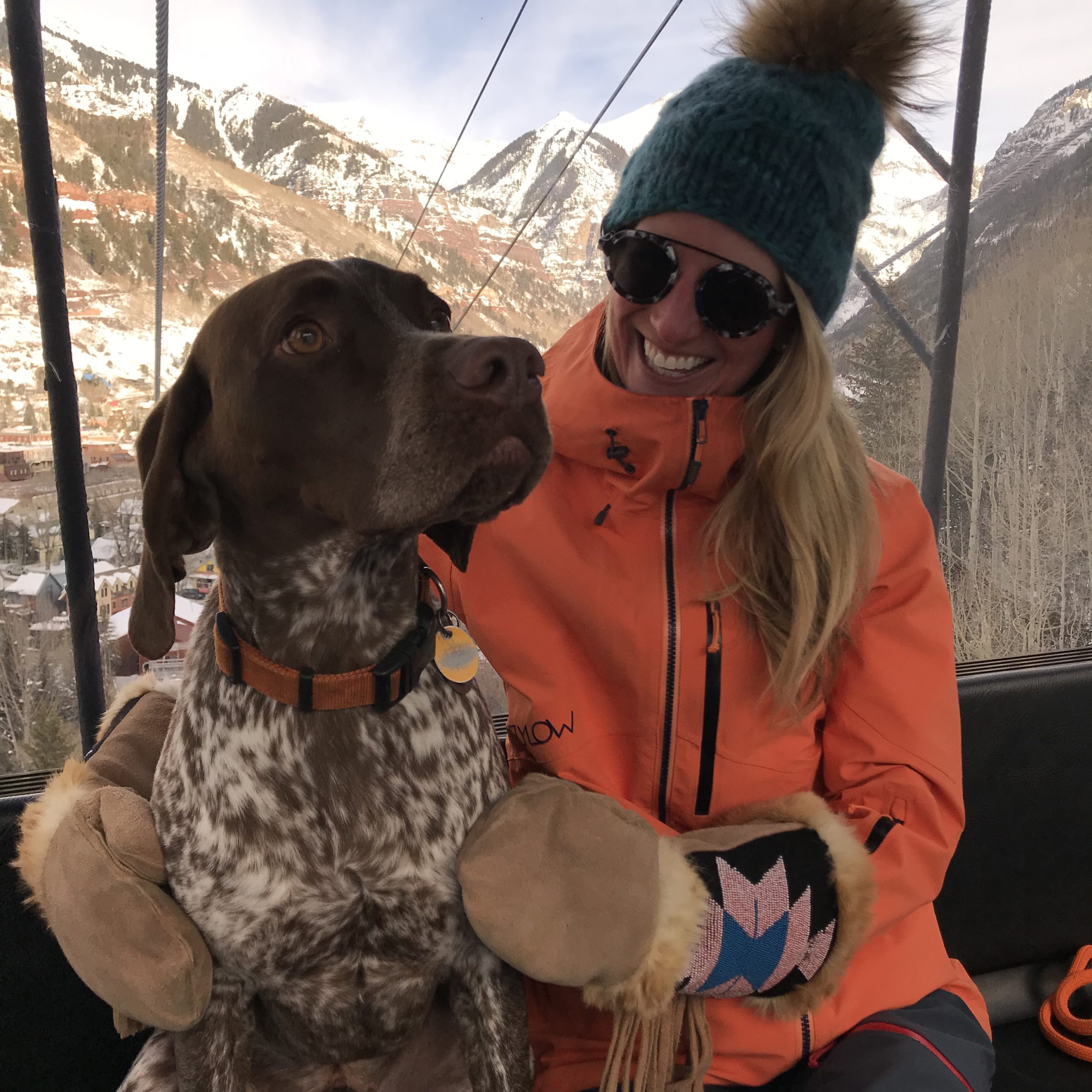 Charlotte and Rumble on Telluride Gondola